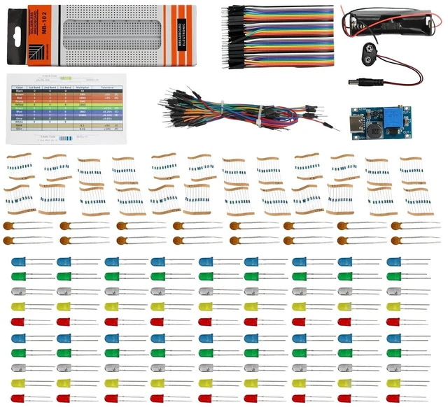 Main image of Electronics Kit for Arduino, Breadboard, LEDs, Resistors, Boost Module