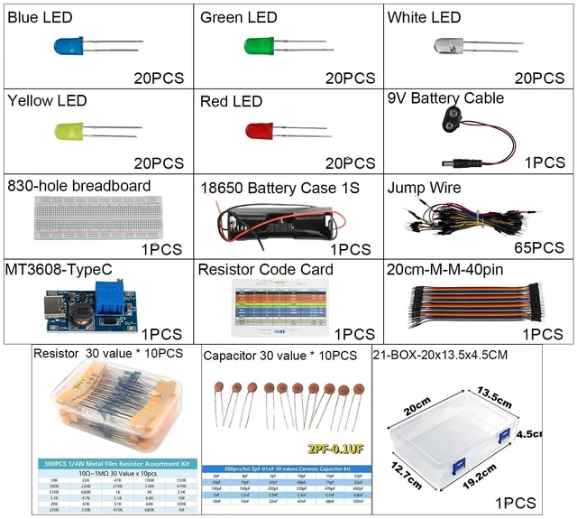 Alt view image 4 of 5 - Electronics Kit for Arduino, Breadboard, LEDs, Resistors, Boost Module