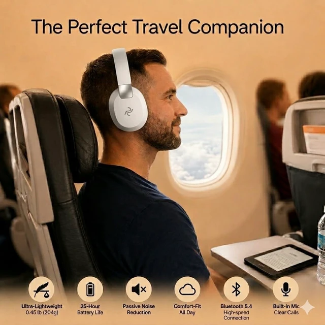 Alt view image 5 of 5 - PODERIX PDBEAM Wireless Foldable Bluetooth Over Ear Headphones with Mic, Micro SD Card Playback, 25H Playtime, 120H Standby, FM Radio, Lightweight for Travel, Work, Gym or Yoga