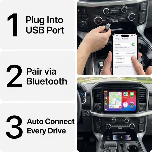 Alt view image 3 of 5 - Ultra-Compact USB-C/A Apple Wireless CarPlay Wireless Android Auto Adapter