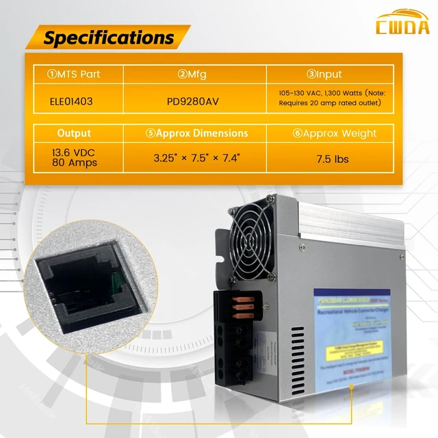 Alt view image 5 of 5 - PD9280 RV Power Converter Charger 12V 80 Amp Compatible with 9200 Series