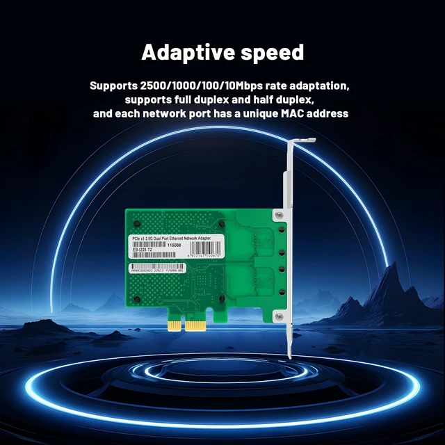 Alt view image 5 of 5 - Lidkew Network Card with Intel I225-V Chip Dual Ports,2.5G PCIE X1 Network Adapter LAN NIC Card 2 RJ45 Ports Ethernet Adapter for Server,Support Windows 11/10 Windows Server 2022