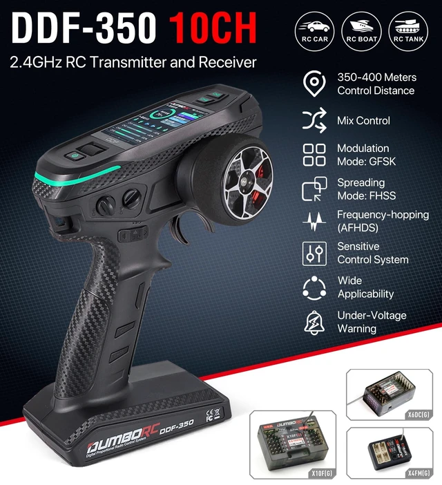Alt view image 2 of 5 - DUMBORC RC Radio Transmitter and Receiver 10 Channel DDF-350 with X10FG X6DCG Receiver 1 Lights HD Screen 10CH Remote Controller for RC Car Truck Crawler Boat Tank