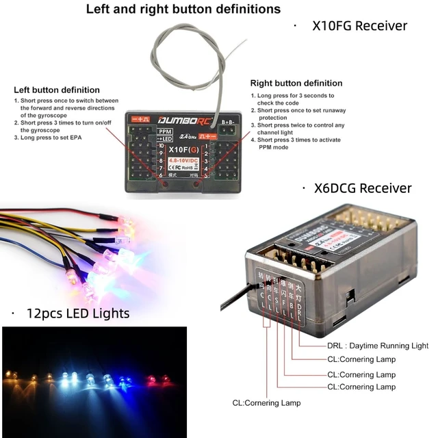 Alt view image 5 of 5 - DUMBORC RC Radio Transmitter and Receiver 10 Channel DDF-350 with X10FG X6DCG Receiver 1 Lights HD Screen 10CH Remote Controller for RC Car Truck Crawler Boat Tank