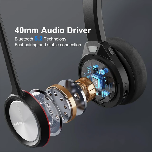 Alt view image 4 of 5 - Beebang Bluetooth Headset with Microphone, Wireless Headset with Mic & Mute Button, 40 Hrs Working Time Noise Cancelling Bluetooth 5.2 for PC Laptop Teams Zooms Work Business Meeting