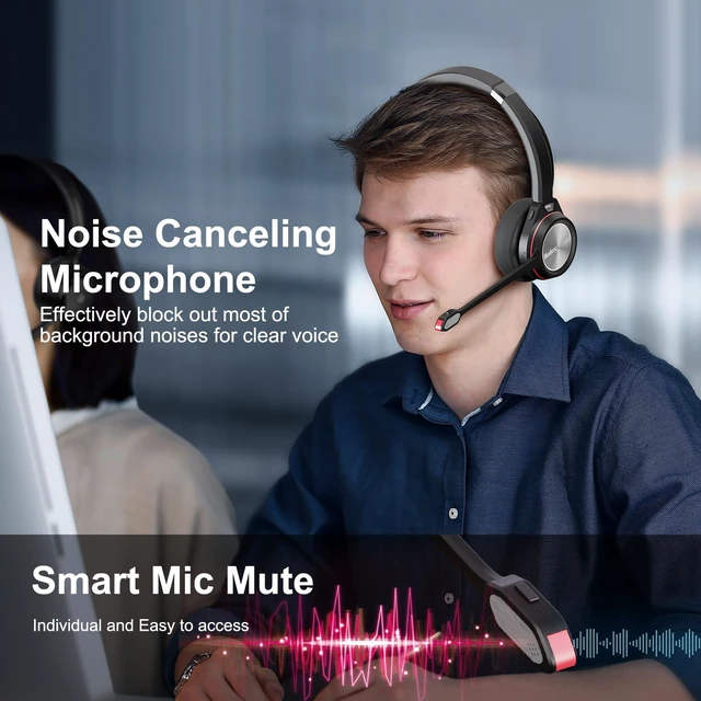 Alt view image 3 of 5 - Beebang Bluetooth Headset with Microphone, Wireless Headset with Mic & Mute Button, 40 Hrs Working Time Noise Cancelling Bluetooth 5.2 for PC Laptop Teams Zooms Work Business Meeting
