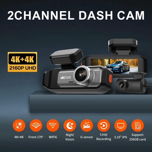 Alt view image 2 of 5 - Syayhti 4K+4K Dash Cam Front and Rear, 5.8GHz WiFi 6 Dash Camera for Cars, 170 Ultra Wide Angle, 3.19" IPS Screen, 24H Parking Mode, Free 32GB Card, Night Vision, G-Sensor & Emergency Lock