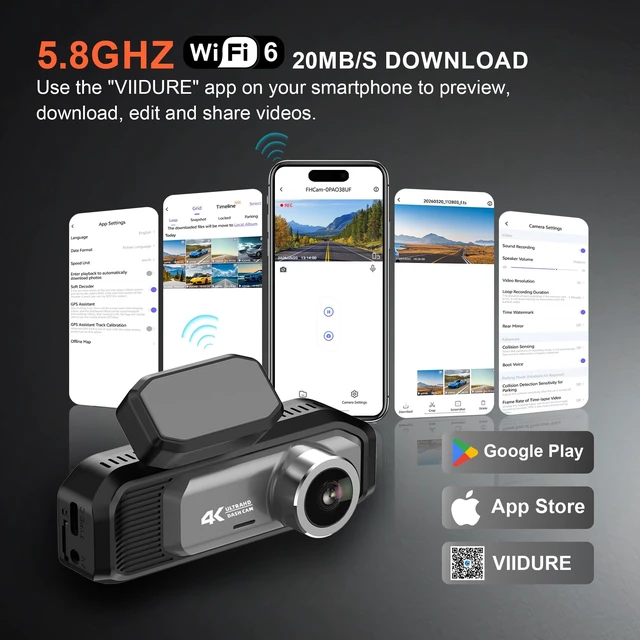 Alt view image 3 of 5 - Syayhti 4K+4K Dash Cam Front and Rear, 5.8GHz WiFi 6 Dash Camera for Cars, 170 Ultra Wide Angle, 3.19" IPS Screen, 24H Parking Mode, Free 32GB Card, Night Vision, G-Sensor & Emergency Lock