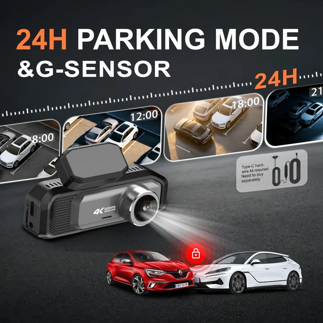 Alt view image 4 of 5 - Syayhti 4K+4K Dash Cam Front and Rear, 5.8GHz WiFi 6 Dash Camera for Cars, 170 Ultra Wide Angle, 3.19" IPS Screen, 24H Parking Mode, Free 32GB Card, Night Vision, G-Sensor & Emergency Lock