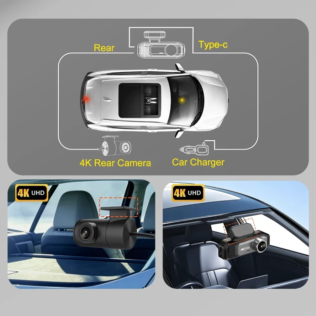 Alt view image 5 of 5 - Syayhti 4K+4K Dash Cam Front and Rear, 5.8GHz WiFi 6 Dash Camera for Cars, 170 Ultra Wide Angle, 3.19" IPS Screen, 24H Parking Mode, Free 32GB Card, Night Vision, G-Sensor & Emergency Lock