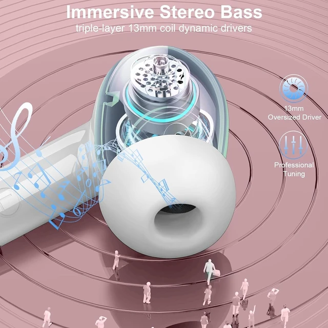 Alt view image 4 of 5 - Wireless Earbuds, Bluetooth 5.4 Headphones, in-Ear Earphones with 4 ENC Mics Deep Bass Stereo, 40H Playtime LED Display Mini Charging Case Ear Buds, IP7 Waterproof Wireless Headphones fo