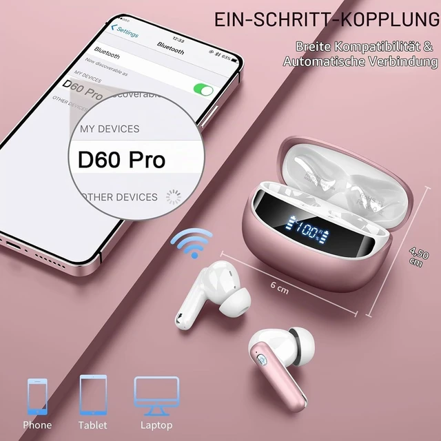 Alt view image 5 of 5 - Wireless Earbuds, Bluetooth 5.4 Headphones, in-Ear Earphones with 4 ENC Mics Deep Bass Stereo, 40H Playtime LED Display Mini Charging Case Ear Buds, IP7 Waterproof Wireless Headphones fo