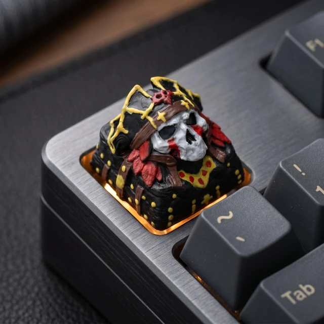 Alt view image 2 of 5 - WEDIWALL Handmade Pirate Skull Captain Artisan Keycap - Hand-Painted Skeleton Warrior Custom Resin Keycap for Mechanical Keyboards, Universal Cherry MX Switch Compatible Accent Key (ESC Key)
