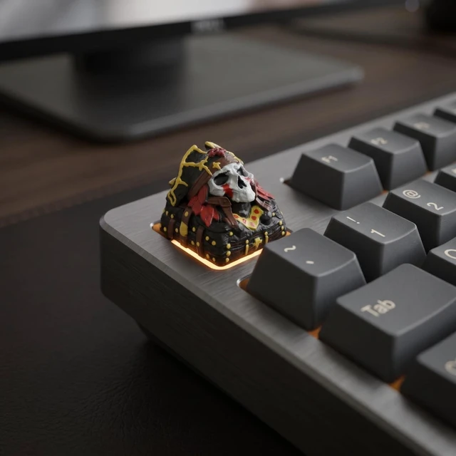 Alt view image 3 of 5 - WEDIWALL Handmade Pirate Skull Captain Artisan Keycap - Hand-Painted Skeleton Warrior Custom Resin Keycap for Mechanical Keyboards, Universal Cherry MX Switch Compatible Accent Key (ESC Key)