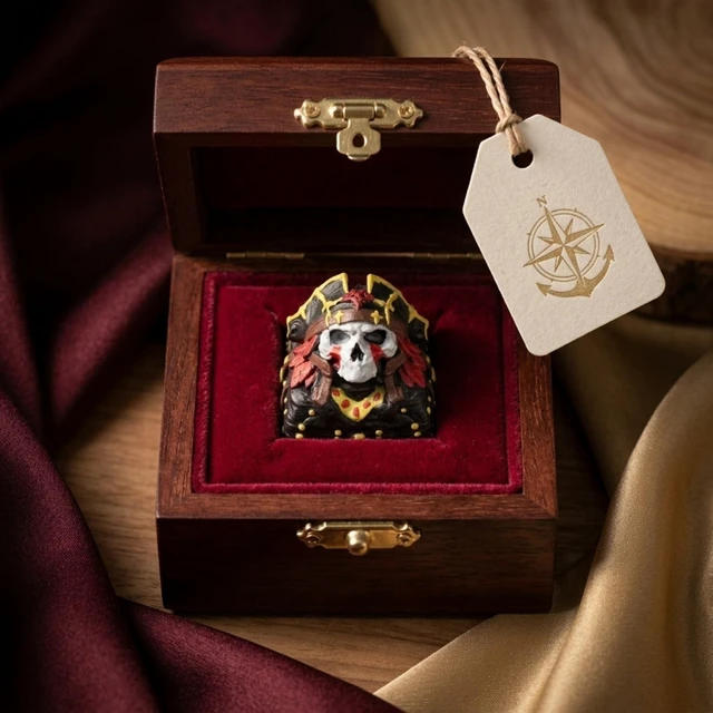 Alt view image 4 of 5 - WEDIWALL Handmade Pirate Skull Captain Artisan Keycap - Hand-Painted Skeleton Warrior Custom Resin Keycap for Mechanical Keyboards, Universal Cherry MX Switch Compatible Accent Key (ESC Key)