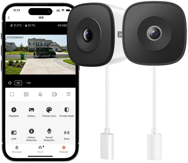 Main image of HOMIQ LIFE Window Security Camera 2K, Indoor WiFi Cameras 2.4GHz/5GHz, 2 Pack with Colorvue AI Color Night Vision, Person Detection with Auto-Focus, 24/7 Recording Compatible with Alexa & Google Home