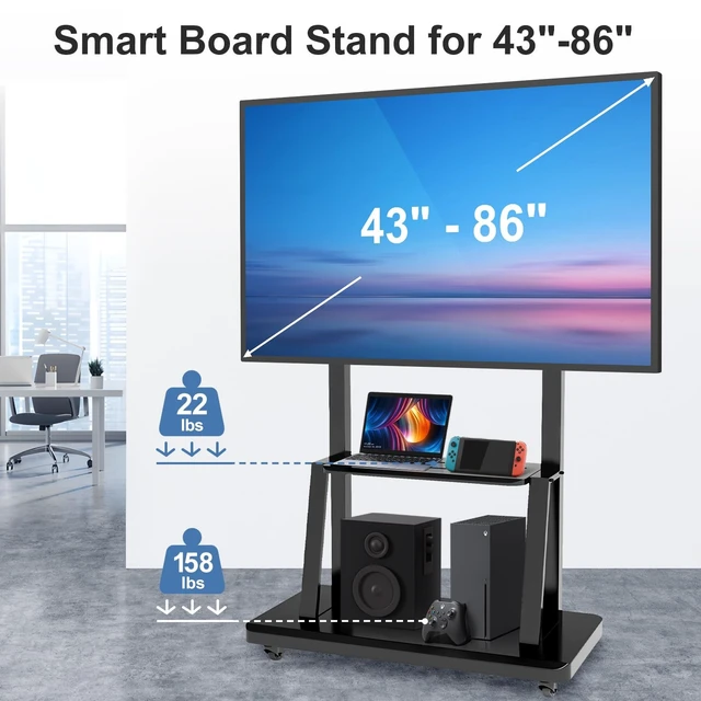 Alt view image 2 of 5 - JYXCN Smart Board Stand for 40-86 Inch Interactive Whiteboard, Mobile Stand with 4 Lockable Wheels, Height Adjustable, Holds to 400lbs, Design for Classroom Home Office
