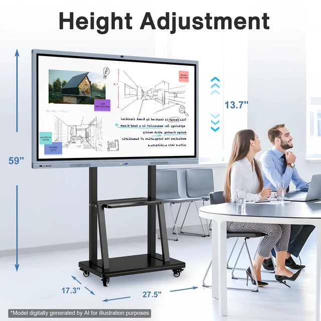 Alt view image 4 of 5 - JYXCN Smart Board Stand for 40-86 Inch Interactive Whiteboard, Mobile Stand with 4 Lockable Wheels, Height Adjustable, Holds to 400lbs, Design for Classroom Home Office