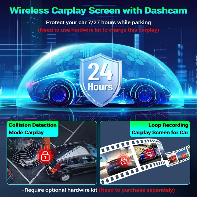 Alt view image 3 of 5 - 7" Portable Car Screen with Dual Dash Cam, Wireless CarPlay Android Auto