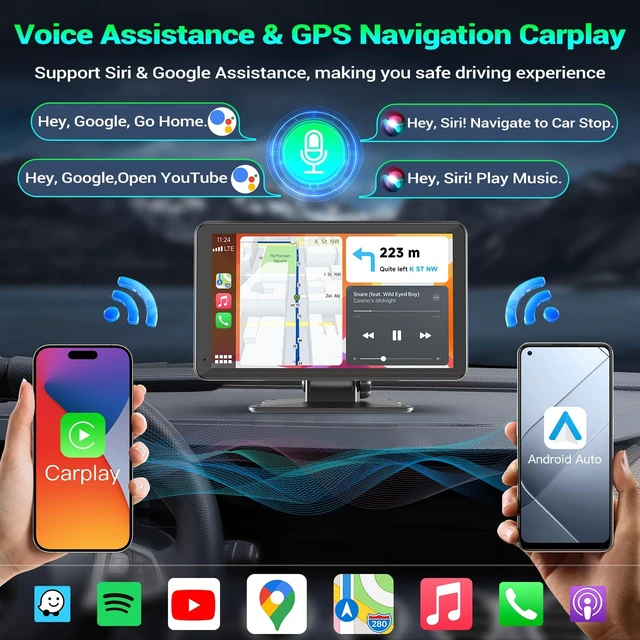 Alt view image 5 of 5 - 7" Portable Car Screen with Dual Dash Cam, Wireless CarPlay Android Auto