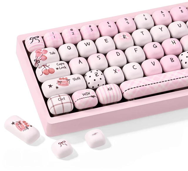 Main image of KEYFLICK PBT Pink Brown Bow Keycaps Cute Key Cap 138 Keys MX Switch