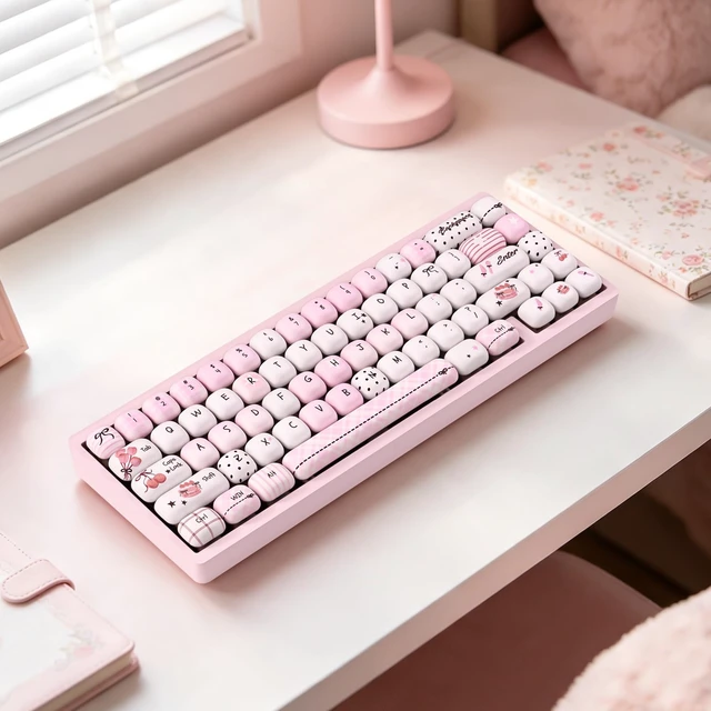 Alt view image 2 of 5 - KEYFLICK PBT Pink Brown Bow Keycaps Cute Key Cap 138 Keys MX Switch
