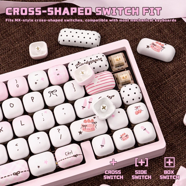 Alt view image 4 of 5 - KEYFLICK PBT Pink Brown Bow Keycaps Cute Key Cap 138 Keys MX Switch
