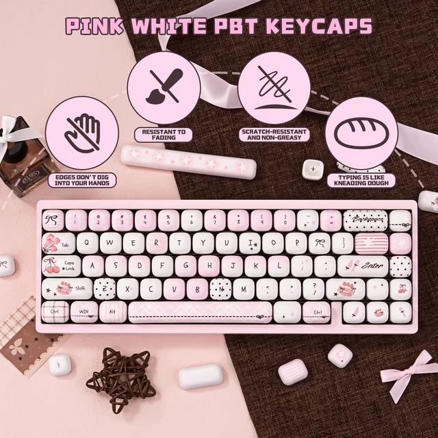 Alt view image 5 of 5 - KEYFLICK PBT Pink Brown Bow Keycaps Cute Key Cap 138 Keys MX Switch
