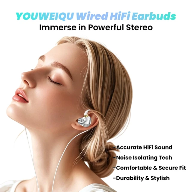 Alt view image 4 of 5 - YOUWEIQU Wired Earbuds for Gaming with Mic, HiFi Fixed Cable,Silver