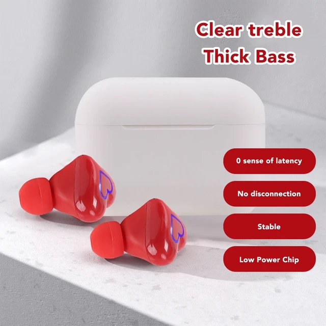 Alt view image 2 of 5 - Erchineko Heart Shaped Wireless Earbuds, Bluetooth 5.3 Headphones with 6 Colors Gradient Light and USB C Charging Case, with Wireless Charging for Sports Workouts and Travel (Red)
