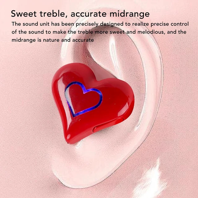 Alt view image 4 of 5 - Erchineko Heart Shaped Wireless Earbuds, Bluetooth 5.3 Headphones with 6 Colors Gradient Light and USB C Charging Case, with Wireless Charging for Sports Workouts and Travel (Red)