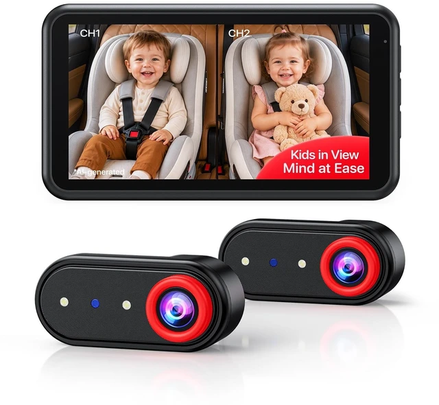 Main image of LUCKVIEW Dual Baby Car Camera, 5.2" Split Screen with 2 Cameras