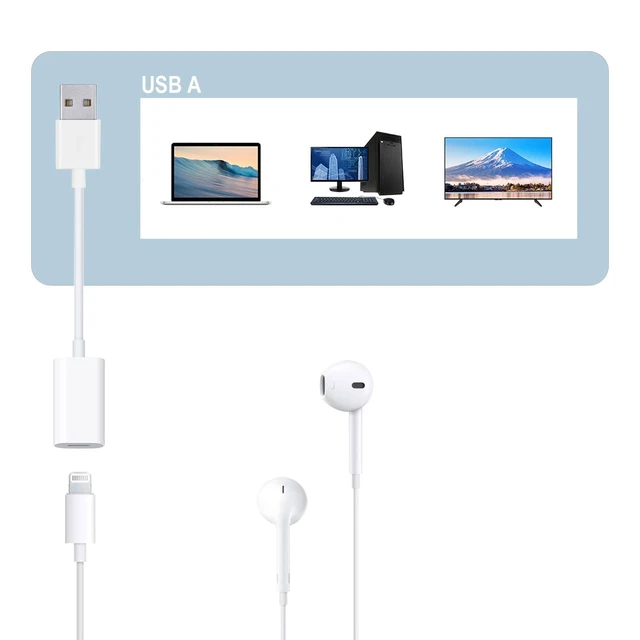 Alt view image 2 of 4 - Fidioto USB Male to Lightning Female Audio Adapter Cable, USB to Lightning Adapter Converter Support Volume Control Mic Compatible with MacBook Computer PC Headphone,Earphones, Earbuds, and More