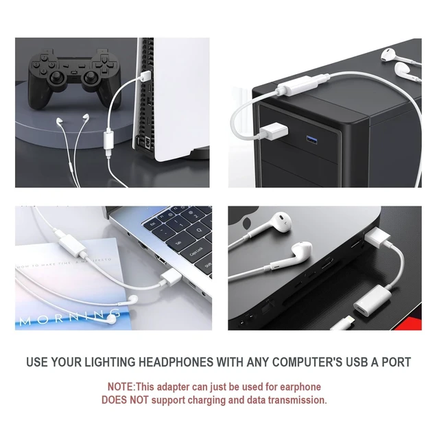 Alt view image 4 of 4 - Fidioto USB Male to Lightning Female Audio Adapter Cable, USB to Lightning Adapter Converter Support Volume Control Mic Compatible with MacBook Computer PC Headphone,Earphones, Earbuds, and More