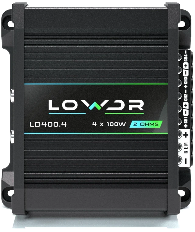 Main image of LOWDR LD 400.4_2 Ohm Car Audio Digital Mono Amplifier 400W RMS 4 Channel RCA & High Input Crossover LPF HPF and Flat Mode Full Range 2 Ohm Stable