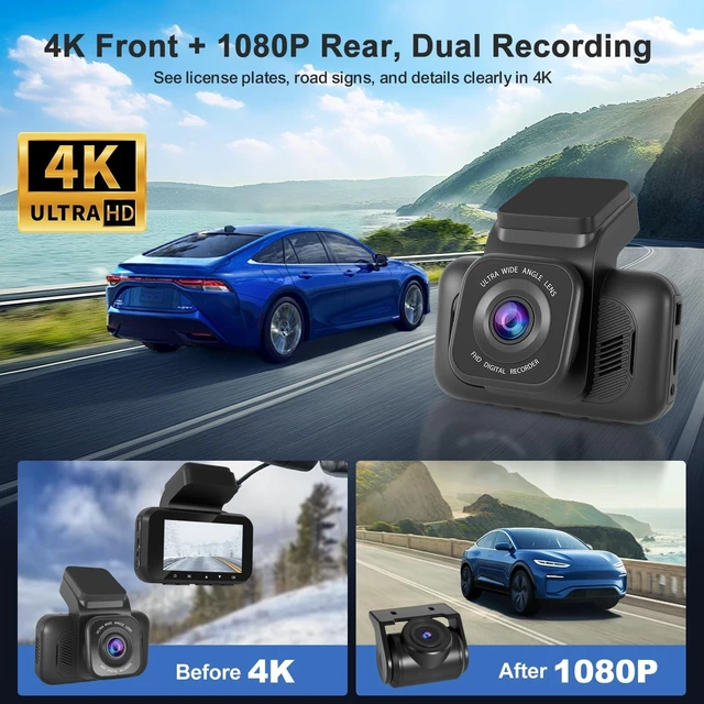 Alt view image 2 of 5 - Kymvibt Dash Cam Front and Rear, 4K Dash Camera for Cars, Dual Dashcam with Hardwire Kit, 3" Screen Car Camera, 64GB Card Included, Night Vision, 24 Hours Parking Monitor, G-Sensor, Support 256 GB Max
