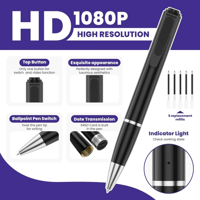 Alt view image 3 of 5 - NSyrfo 1080P Mini Camera Spy Pen with 64GB