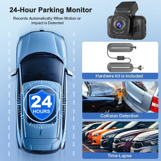Alt view image 4 of 5 - Kymvibt Dash Cam Front and Rear, 4K Dash Camera for Cars, Dual Dashcam with Hardwire Kit, 3" Screen Car Camera, 64GB Card Included, Night Vision, 24 Hours Parking Monitor, G-Sensor, Support 256 GB Max