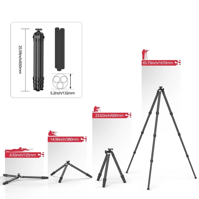 Alt view image 3 of 5 - Carbon Fiber Djustable Shooting Tripod with Bubble Level,360 Degree BallHead,with Arca Swiss Quick Release Plateand Hands-Free Operation for Hunting,Shooting,and Outdoors