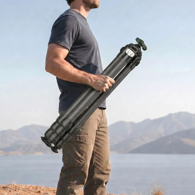 Alt view image 4 of 5 - Carbon Fiber Djustable Shooting Tripod with Bubble Level,360 Degree BallHead,with Arca Swiss Quick Release Plateand Hands-Free Operation for Hunting,Shooting,and Outdoors