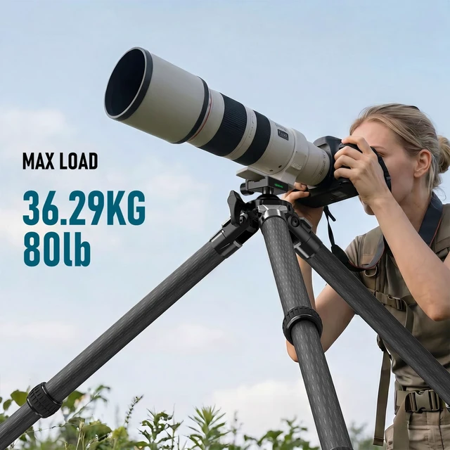 Alt view image 5 of 5 - Carbon Fiber Djustable Shooting Tripod with Bubble Level,360 Degree BallHead,with Arca Swiss Quick Release Plateand Hands-Free Operation for Hunting,Shooting,and Outdoors