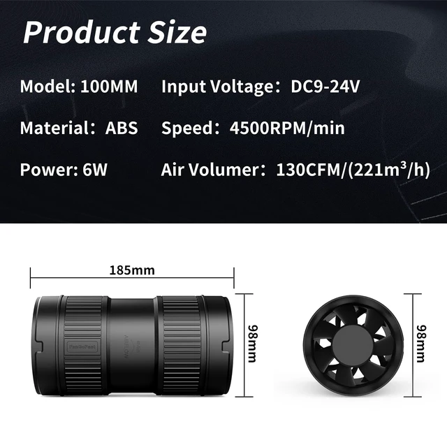 Alt view image 2 of 5 - FanGoFast 4 Inch Inline Duct Fan 130CFM Airflow with Stepless Speed Control Low Noise Energy Saving Ventilation Booster Fan for Grow Tents,Workshops,Basements