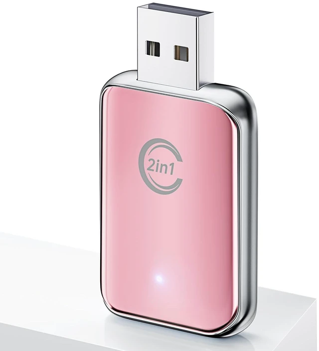 Main image of CZOCPOS Wireless Carplay Adapter for iPhone, 2 in 1 Plug and Play Mini CarPlay and Android Auto Adapter for iOS 10 Android 11 and Above, Convert Wired Car Play to Wireless (Pink)
