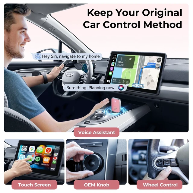 Alt view image 4 of 5 - CZOCPOS Wireless Carplay Adapter for iPhone, 2 in 1 Plug and Play Mini CarPlay and Android Auto Adapter for iOS 10 Android 11 and Above, Convert Wired Car Play to Wireless (Pink)