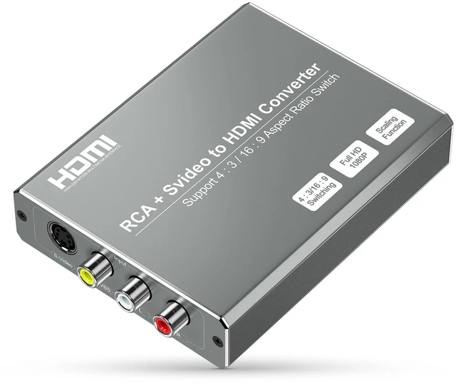 Main image of RCA Svideo to HDMI Converter with 4 : 3/16 : 9 Aspect Ratio Switch, S-Video RCA to HDMI Adapter, Support 720P/1080P Output Switch for VHS/VCR/DVD Player/Wii/PS1/PS2/N64/NGC/NES to View on HD TVs