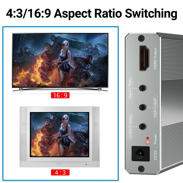 Alt view image 3 of 5 - RCA Svideo to HDMI Converter with 4 : 3/16 : 9 Aspect Ratio Switch, S-Video RCA to HDMI Adapter, Support 720P/1080P Output Switch for VHS/VCR/DVD Player/Wii/PS1/PS2/N64/NGC/NES to View on HD TVs