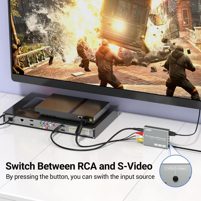 Alt view image 5 of 5 - RCA Svideo to HDMI Converter with 4 : 3/16 : 9 Aspect Ratio Switch, S-Video RCA to HDMI Adapter, Support 720P/1080P Output Switch for VHS/VCR/DVD Player/Wii/PS1/PS2/N64/NGC/NES to View on HD TVs