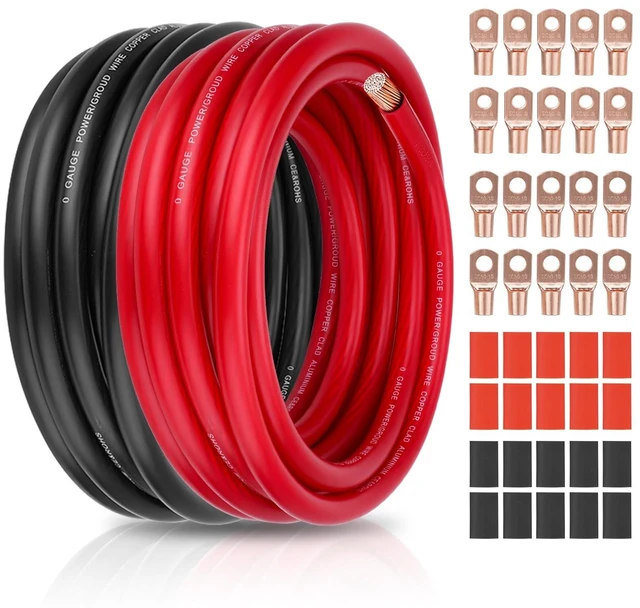 Main image of 1/0 AWG 40FT Copper Clad Aluminum Battery Cable Kit (20FT Red + 20FT Black)