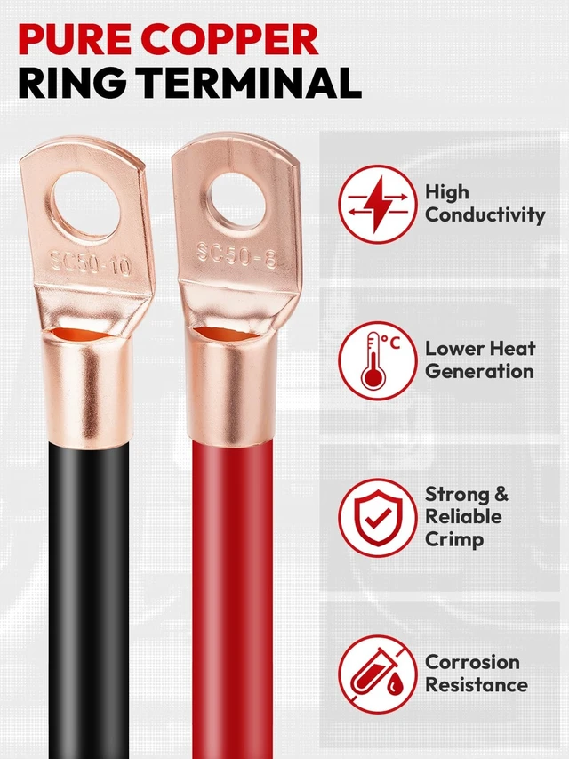 Alt view image 3 of 5 - 1/0 AWG 40FT Copper Clad Aluminum Battery Cable Kit (20FT Red + 20FT Black)