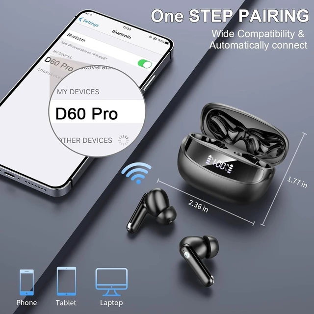 Alt view image 4 of 5 - Wireless Earbuds 2026, Ear Buds Bluetooth 5.4 Headphones with HiFi Stereo/ENC Noise Cancelling, Wireless Earphones 40H Playtime Bluetooth Earphones, in Ear Headphones IP7 Waterproof/USB-